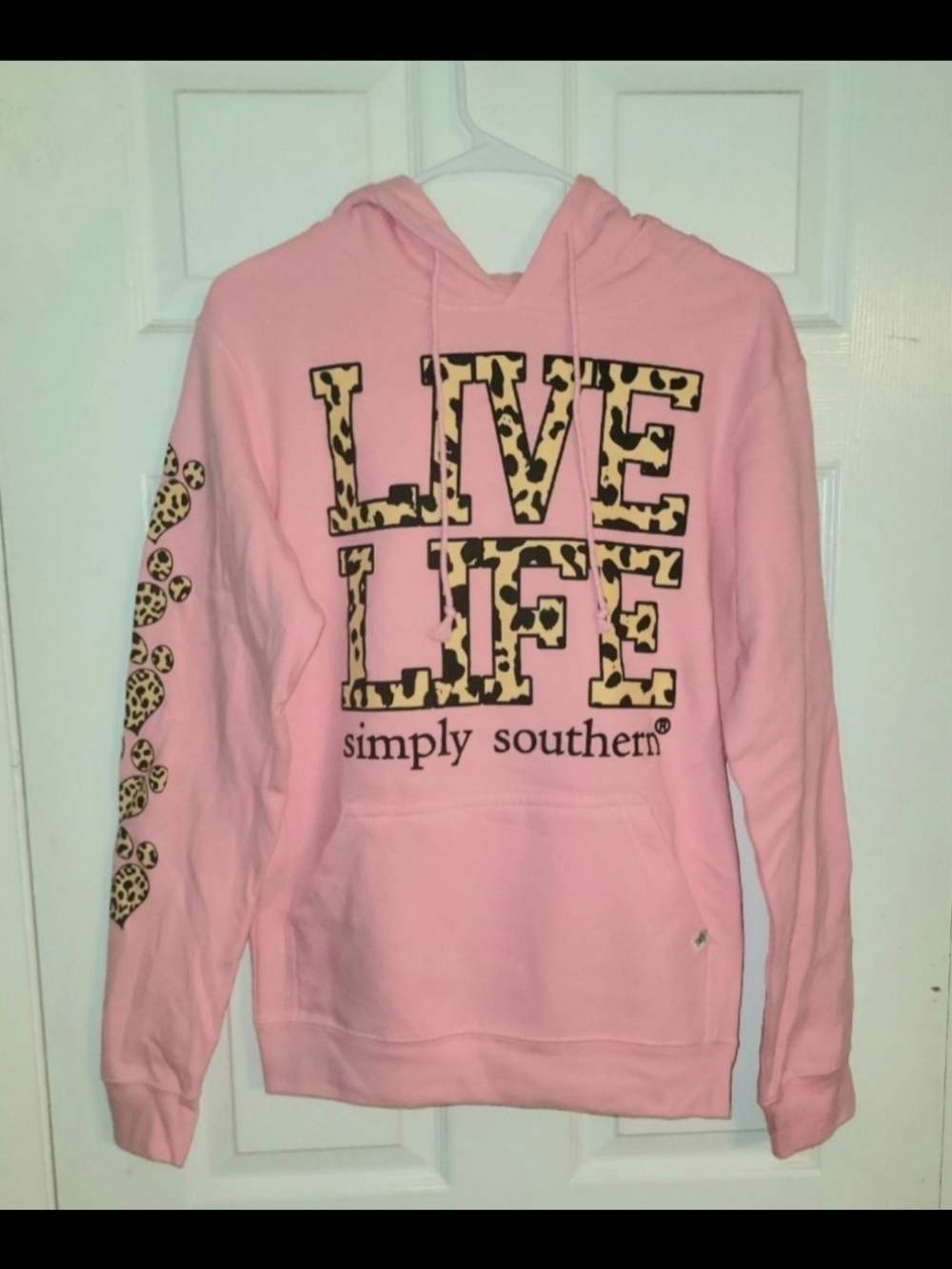 Simply Southern Pink "LIVE LIFE" Leopard Accent Hoodie